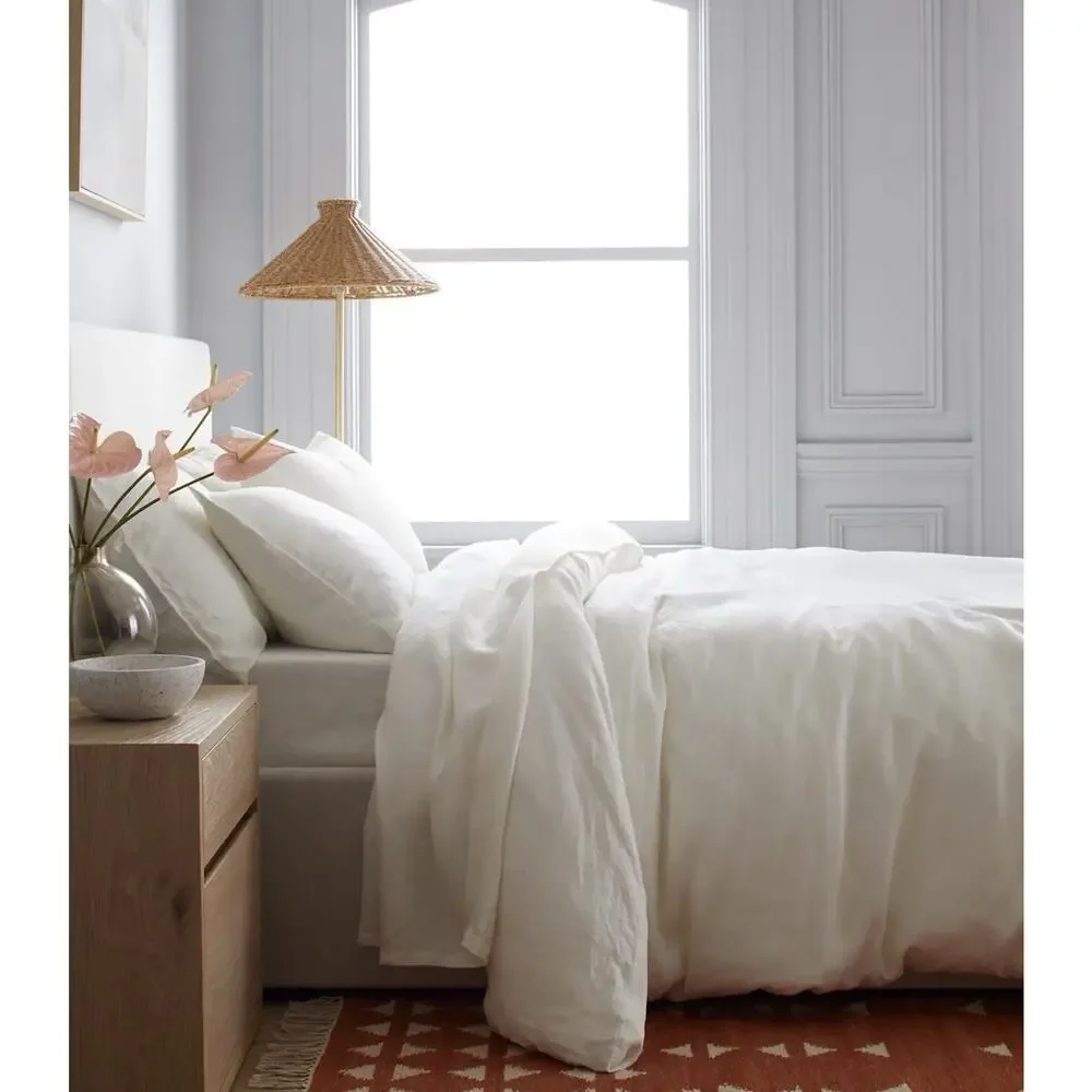Quince European Linen Duvet Cover King Cal King Ivory NWOT Buttons